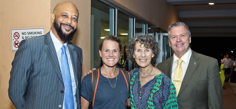 Flora Duffy, Minister of Social Development and Sports the Hon. Sylvan Richards JP MP, Minister Jeff Sousa